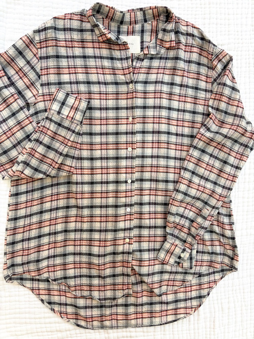 Xacus Italian Plaid Button Down Shirt EU 48 Neutral Lightweight Blouse
